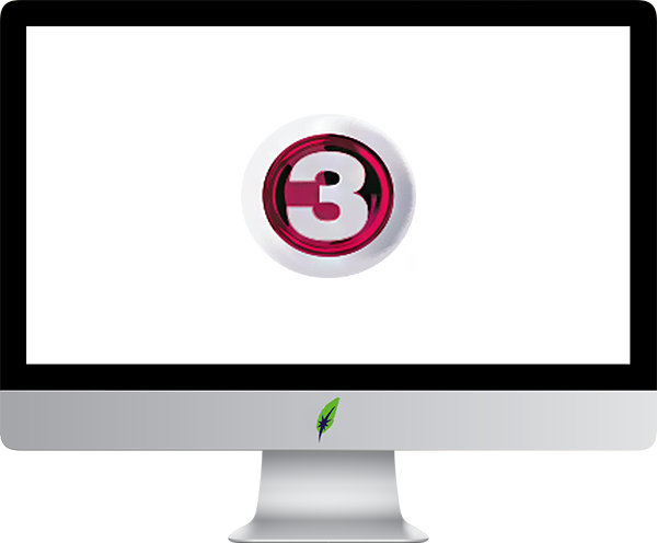 Afbeelding computerscherm met logo TV3 - Denemarken - in kleur op transparante achtergrond - 600 * 496 pixels